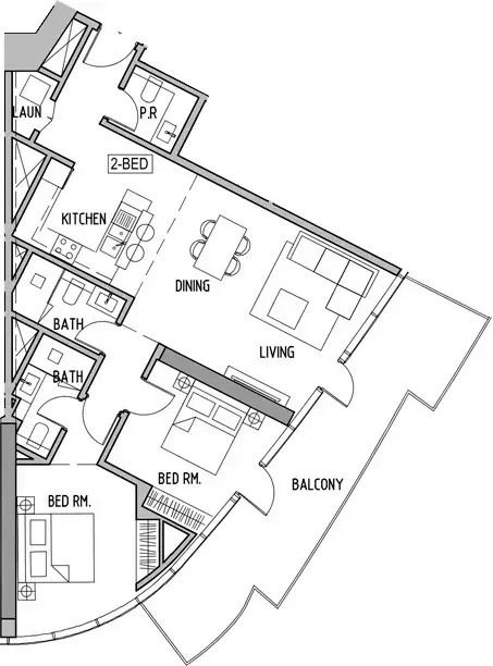 Canal Heights 2: Plattegrond Type E, 1,303 sq ft