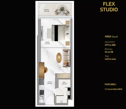 Bayz 102: Floor plan Level 20th to 95th, 466 sq ft