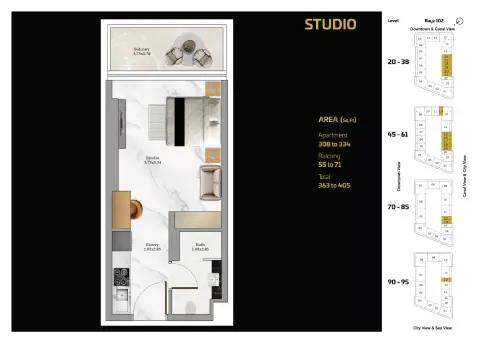 Bayz 102: Floor plan Level 20th to 95th, 405 sq ft