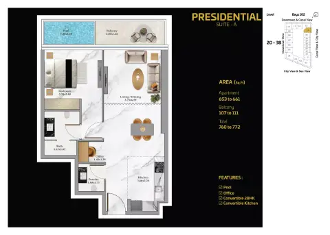 Bayz 102: Floor plan Level 20th to 38th, 772 sq ft