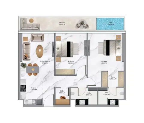Bayz 102: Floor plan Type A, 1,126 sq ft