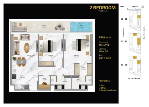 Bayz 102: Floor plan Level 45th to 95th, 1,210 sq ft