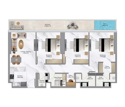 Bayz 102: Floor plan Type A, 1,598 sq ft