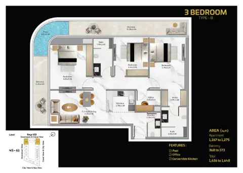 Bayz 102: Floor plan Level 45th to 61st, 1,648 sq ft