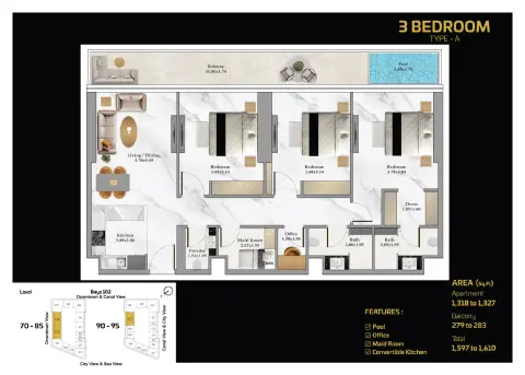 Bayz 102: Floor plan Level 70th to 95th, 1,610 sq ft