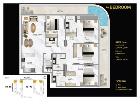 Bayz 102: Floor plan Level 70th to 95th, 2,010 sq ft