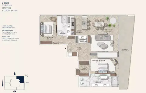 مستر سي ريزيدنسز وسط مدينة دبي: مخطط الطابق Type 3, 2,345 sq ft