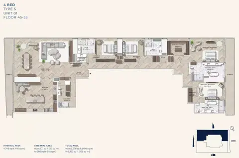 مستر سي ريزيدنسز وسط مدينة دبي: مخطط الطابق Type 1, 5,332 sq ft