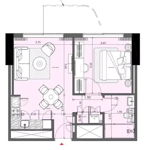 Azizi Wasl: Floor plan Type C, 630 sq ft