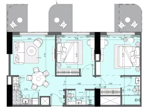 Azizi Wasl: Floor plan Type F, 979 sq ft