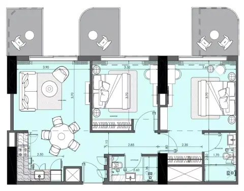 Azizi Wasl: Floor plan Type J, 980 sq ft