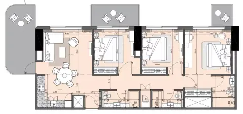 Azizi Wasl: Floor plan Type D, 1,354 sq ft