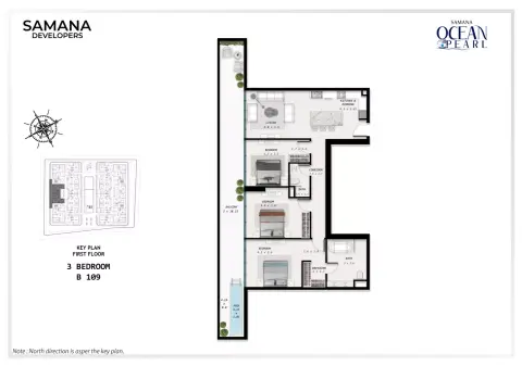 Samana Ocean Pearl: Floor plan Key Plan - B 109, 1,745 sq ft