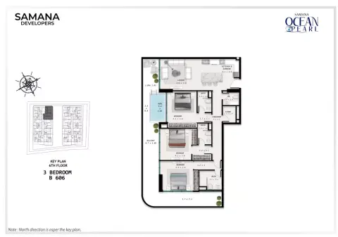 Samana Ocean Pearl: Floor plan Key Plan - B606, 1,749 sq ft