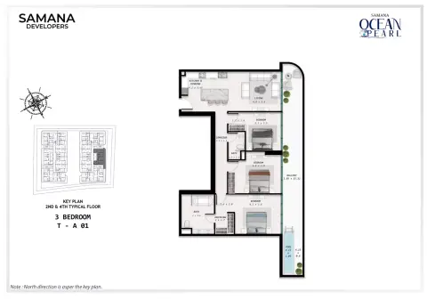 Samana Ocean Pearl: Floor plan Key Plan - T - A01, 1,674 sq ft