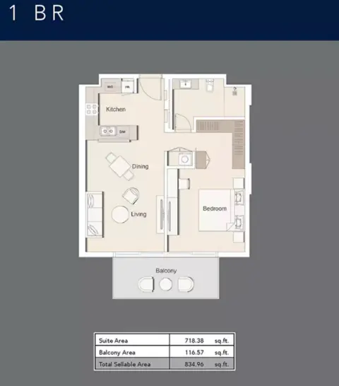 Belgravia Gardens Phase 3: Type A, 834 sq ft 户型图