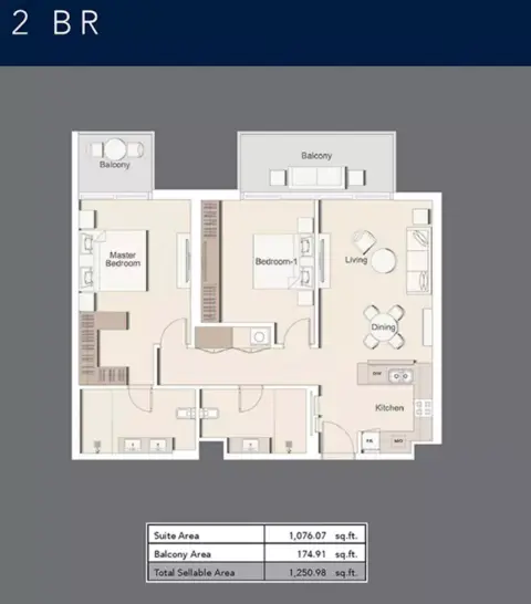 Belgravia Gardens Phase 3: Type A, 1,250 sq ft 户型图