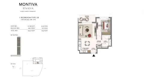 Montiva at Emaar Green Gate: Floor plan Type 5B Unit 206-2206, 2406 - 4706, 760 sq ft