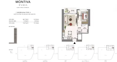 Montiva at Emaar Green Gate: Floor plan Type 2 Unit P1-03, P2-03, 103, 203-2203 ,2303, 2403-4703, 755 sq ft