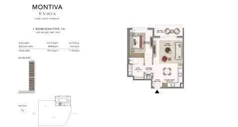 Montiva at Emaar Green Gate: Floor plan Type 5A Unit 207-2207, 2407 - 4707, 765 sq ft