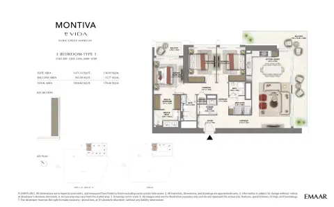 Montiva at Emaar Green Gate: Floor plan Type  1 UNIT 209-2209, 2304, 2409-4709, 1,834 sq ft