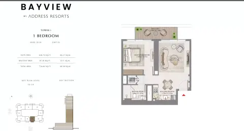باي فيو من إعمار: مخطط الطابق Unit 06 Level 10-34, 736 sq ft