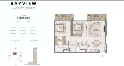 باي فيو من إعمار: مخطط الطابق Unit 01 Level 9, 1,165 sq ft