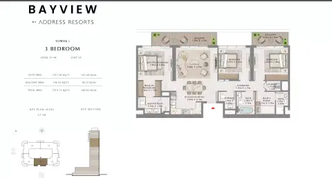 باي فيو من إعمار: مخطط الطابق Unit 03 Level 37-48, 1,513 sq ft