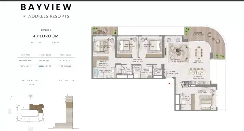 باي فيو من إعمار: مخطط الطابق Unit 01 Level 37-48, 2,463 sq ft