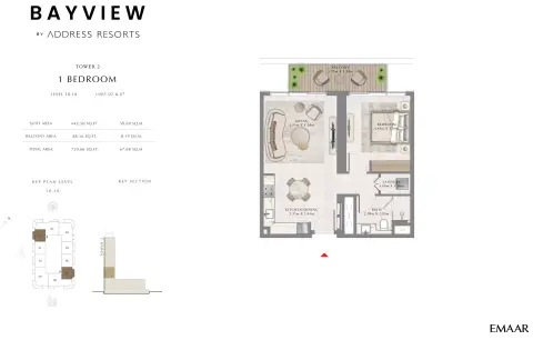 باي فيو من إعمار: مخطط الطابق Unit 2 & 7, Level 10-18, 730 sq ft