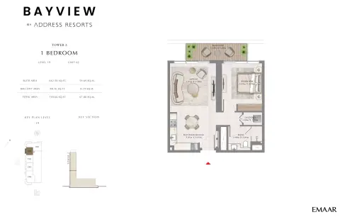 باي فيو من إعمار: مخطط الطابق Unit 2, Level 19, 730 sq ft