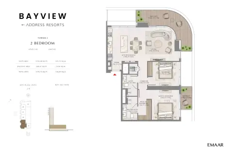 باي فيو من إعمار: مخطط الطابق Unit 5, Level 2-8, 1,378 sq ft