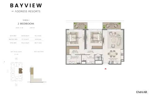 باي فيو من إعمار: مخطط الطابق Unit 4, Level 21-40, 1,142 sq ft