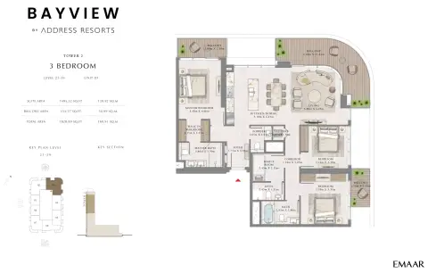باي فيو من إعمار: مخطط الطابق Unit 3, Level 21-39, 1,828 sq ft