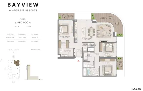 باي فيو من إعمار: مخطط الطابق Unit 3, Level 40, 1,855 sq ft
