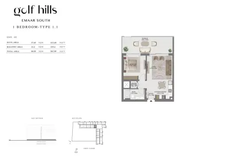 Golf Hills: Floor plan Type 1.1, 862 sq ft