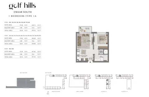 Golf Hills: Floor plan Type 1A, 671 sq ft