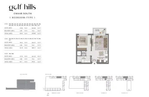 Golf Hills: Floor plan Type 1, 674 sq ft