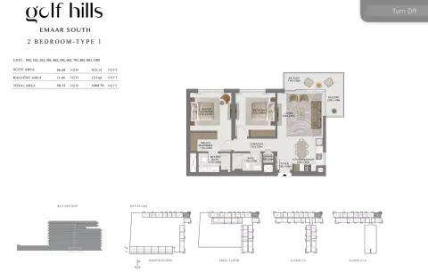 Golf Hills: Floor plan Type 1, 1,060 sq ft
