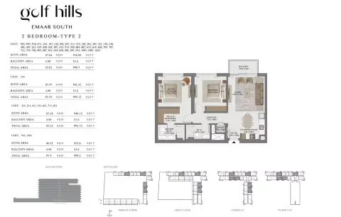Golf Hills: Floor plan Type 2, 990 sq ft