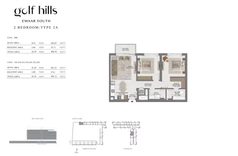 Golf Hills: Floor plan Type 2A, 995 sq ft