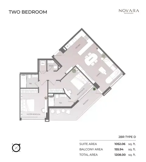 Novara Residence: Планировка Type D, 1,208 sq ft