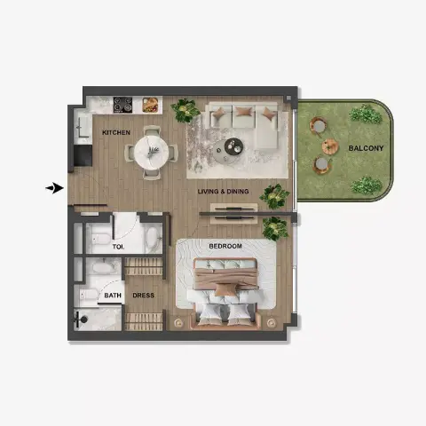 Blue Marina Residence: Floor plan Type 1, 670 sq ft