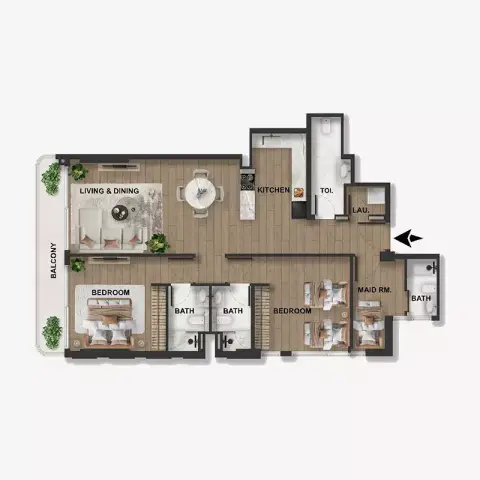 Blue Marina Residence: Floor plan Type 1, 1,304 sq ft