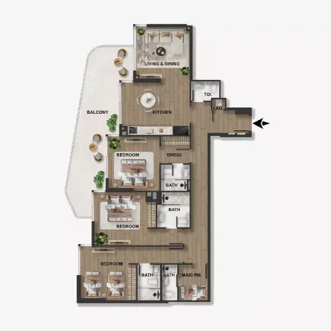 Blue Marina Residence: Floor plan Type 1, 1,701 sq ft