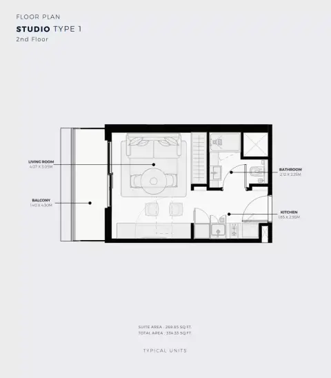 Azizi Sikander: Floor plan Typa 1, 334 sq ft