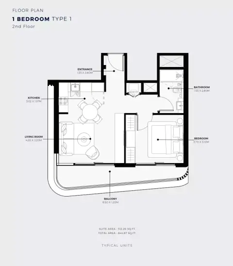 Azizi Sikander: Floor plan Type 1, 644 sq ft
