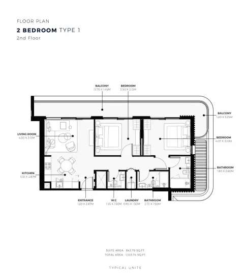 Azizi Sikander: Floor plan Type 1, 1,103 sq ft