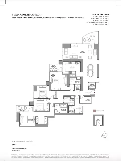 Sobha Skyscape Altius: Floor plan Type A-VARIANT 2, 2,952 sq ft