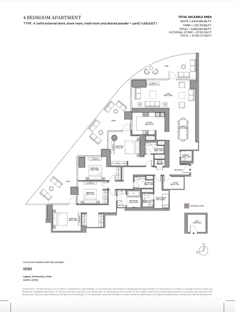 Sobha Skyscape Altius: Floor plan Type A-VARIANT 1, 3,750 sq ft